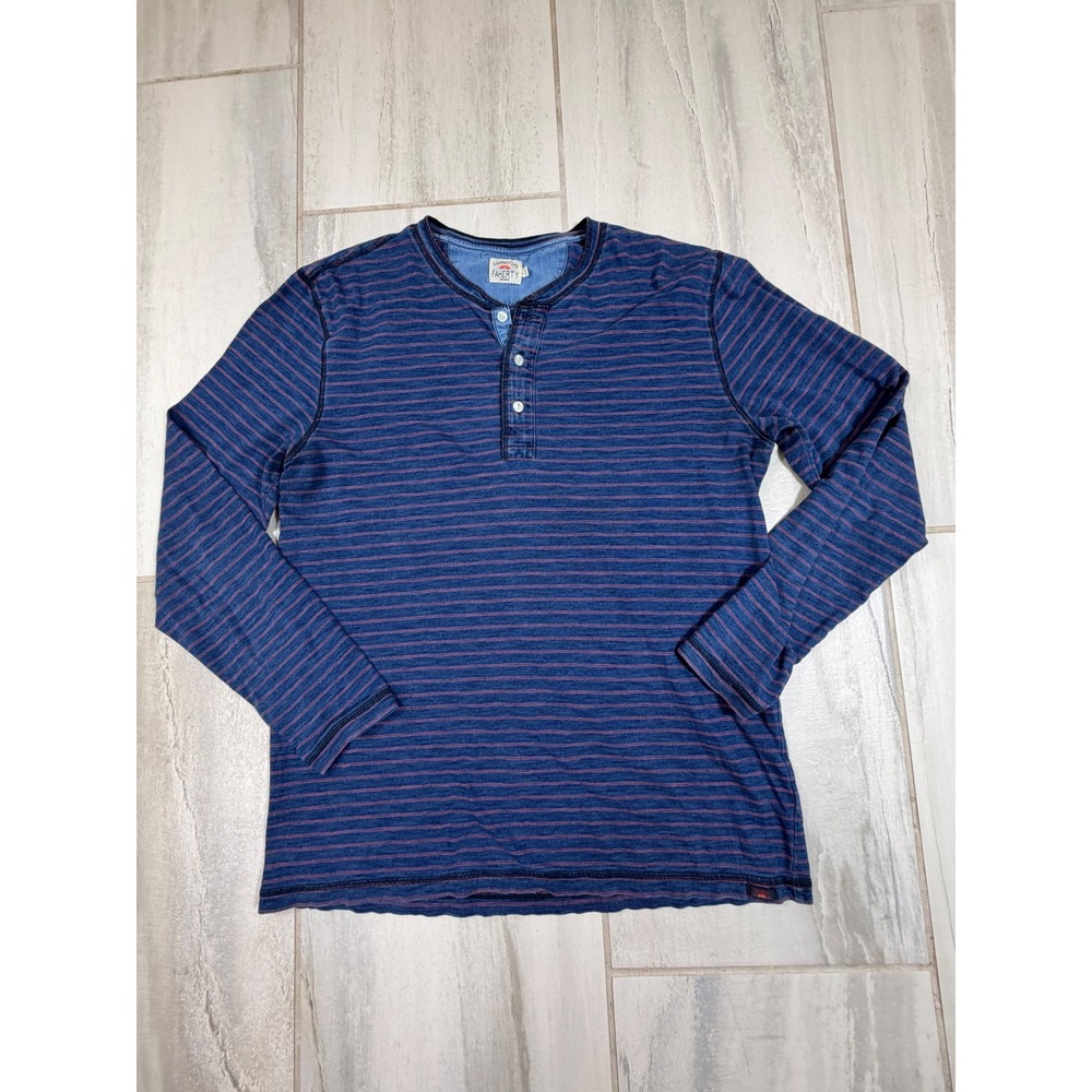Faherty Mens Blue Red Striped Long Sleeve Indigo Dyed Cotton Henley Shirt Large